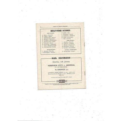 1951/52 Arsenal v Aston Villa Football Programme