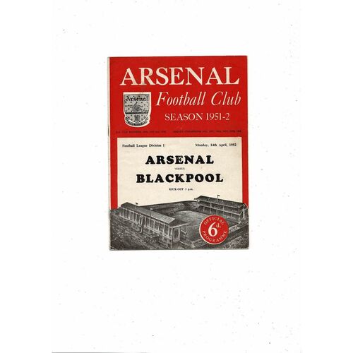 1951/52 Arsenal v Blackpool Football Programme