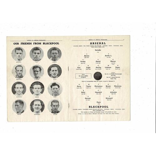 1951/52 Arsenal v Blackpool Football Programme