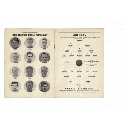 1951/52 Arsenal v Charlton Athletic Football Programme