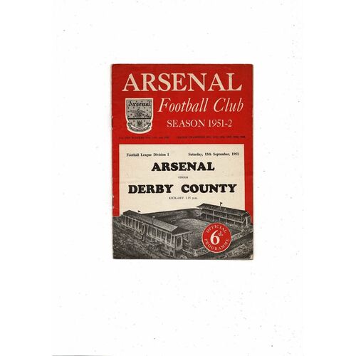 1951/52 Arsenal v Derby County Football Programme