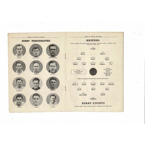 1951/52 Arsenal v Derby County Football Programme