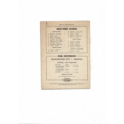 1951/52 Arsenal v Derby County Football Programme