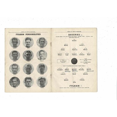 1951/52 Arsenal v Fulham Football Programme
