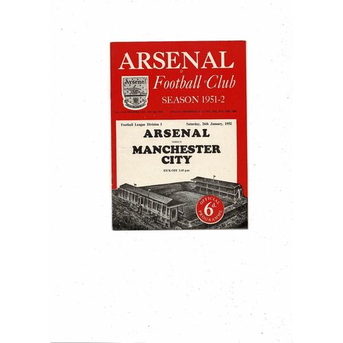1951/52 Arsenal v Manchester City Football Programme