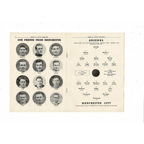 1951/52 Arsenal v Manchester City Football Programme