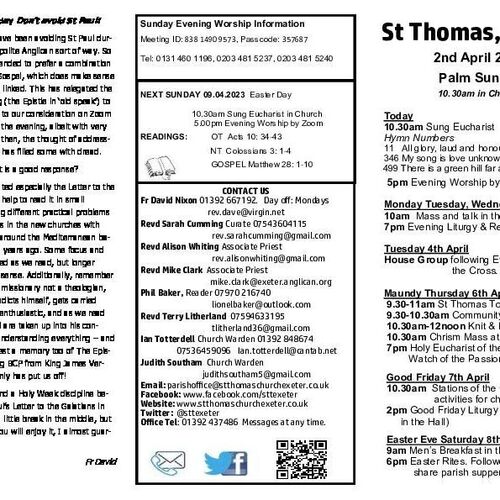 Pew Sheet | The Parish of St Thomas, Exeter