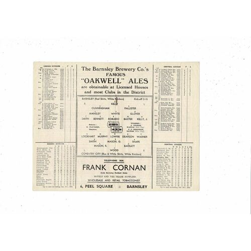 1947/48 Barnsley v Coventry City Football Programme