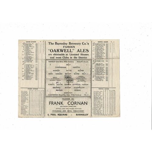 1947/48 Barnsley v Chesterfield Football Programme.