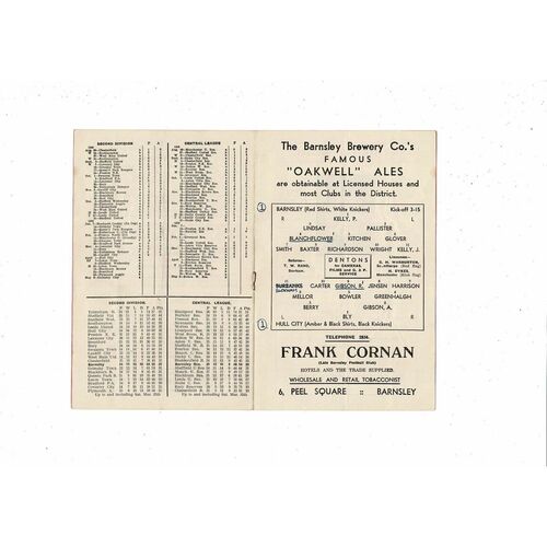 1949/50 Barnsley v Hull City Football Programme