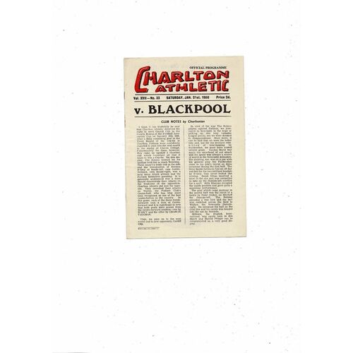 1949/50 Charlton Athletic v Blackpool Football Programme