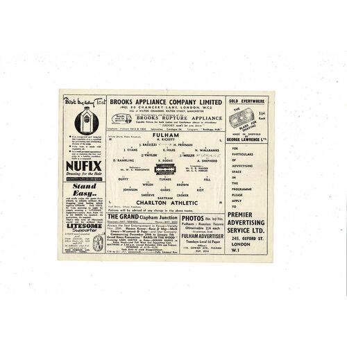 1945/46 Fulham v Charlton Athletic Football Programme