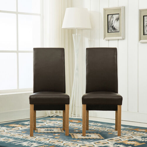 Lucy Faux Leather Dining Chairs Roll Top Scroll High Back (BROWN)