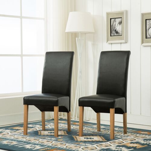 Lucy Faux Leather Dining Chairs Roll Top Scroll High Back (BLACK)