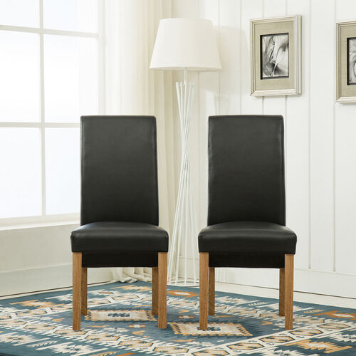 Lucy Faux Leather Dining Chairs Roll Top Scroll High Back (BLACK)