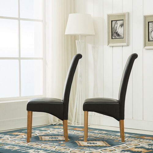 Lucy Faux Leather Dining Chairs Roll Top Scroll High Back (BLACK)