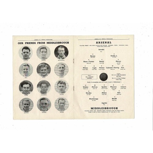 1951/52 Arsenal v Middlesbrough Football Programme