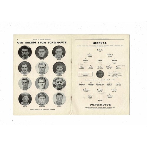 1951/52 Arsenal v Portsmouth Football Programme
