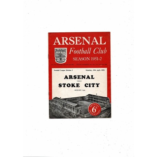 1951/52 Arsenal v Stoke City Football Programme