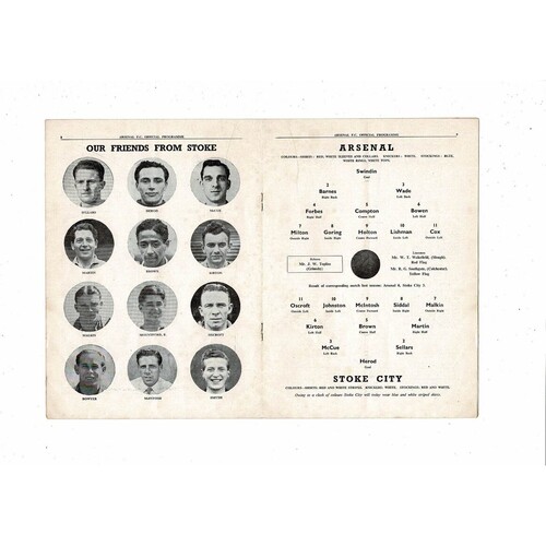 1951/52 Arsenal v Stoke City Football Programme