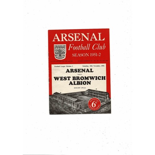 1951/52 Arsenal v West Bromwich Albion Football Programme