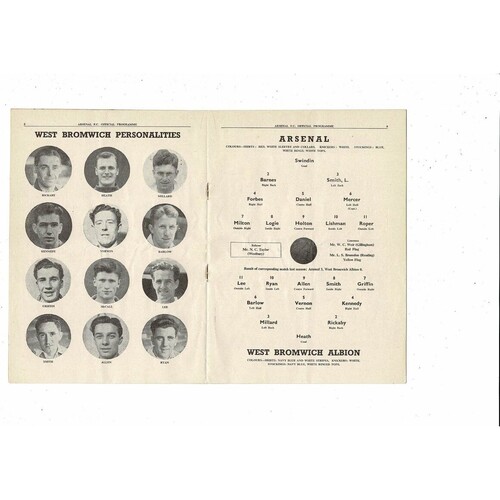 1951/52 Arsenal v West Bromwich Albion Football Programme