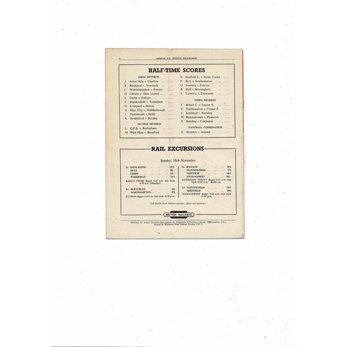 1951/52 Arsenal v West Bromwich Albion Football Programme