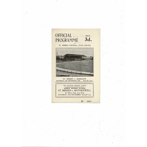 1959/60 St Mirren v Arbroath Football Programme