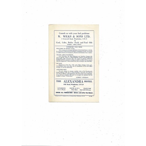 1964/65 Wimbledon v Kings Lynn Eastern Floodlight League Football Programme