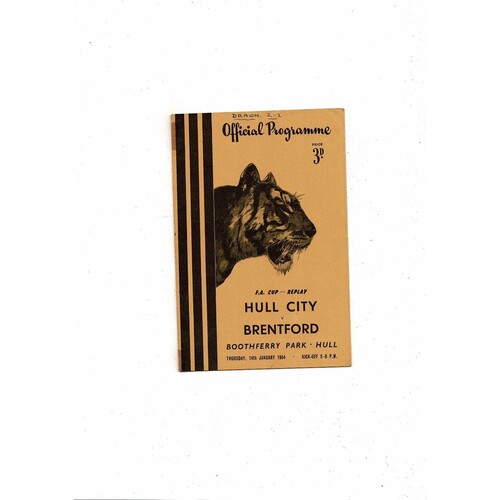 1953/54 Hull City v Brentford FA Cup Replay Football Programme