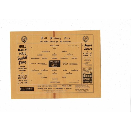 1953/54 Hull City v Brentford FA Cup Replay Football Programme