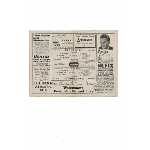 1946/47 Brentford v Sunderland Football Programme