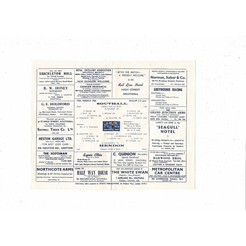 1956/57 Southall v Hendon Town Athenian League Football Programme