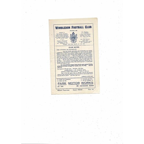 Tooting & Mitcham United Home Football Programmes