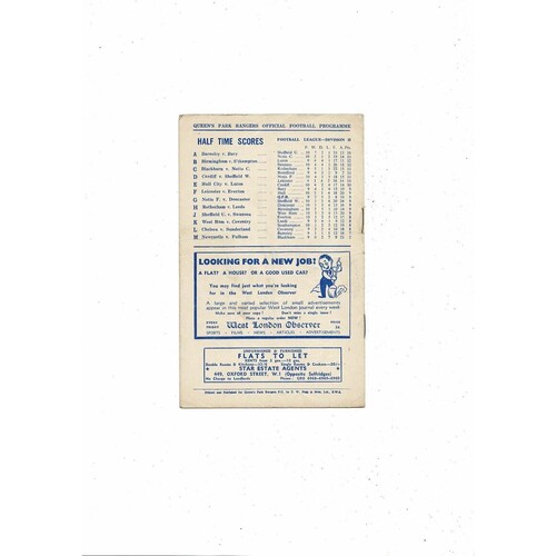 1951/52 Queens Park Rangers v Brentford Football Programme