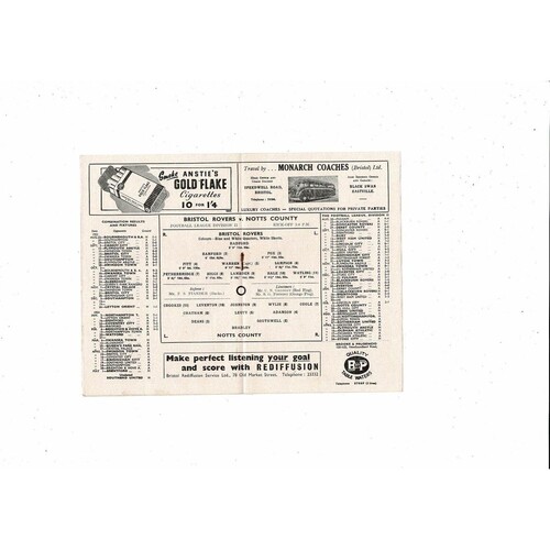 1953/54 Bristol Rovers v Notts County Football Programme