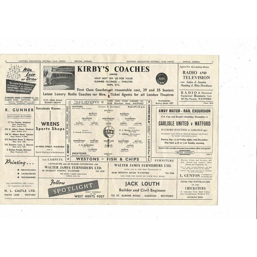 1954/55 Watford v Brentford Football Programme