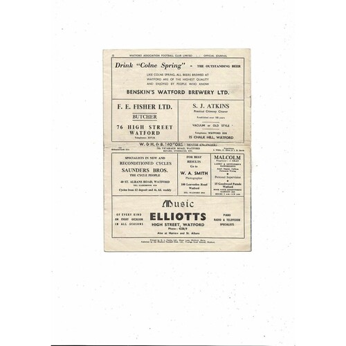 1954/55 Watford v Brentford Football Programme