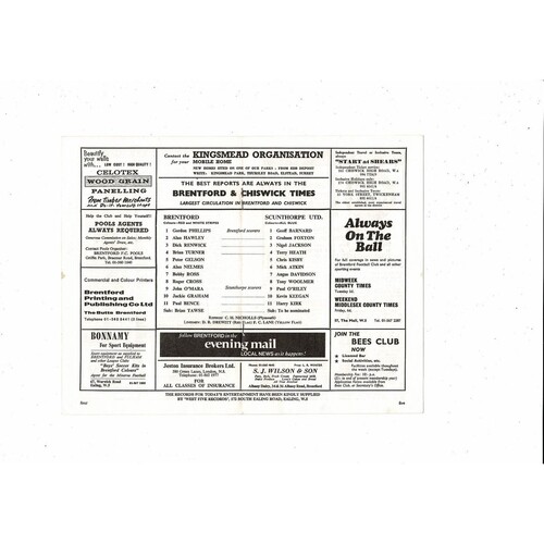 1970/71 Brentford v Scunthorpe United Football Programme Autographed