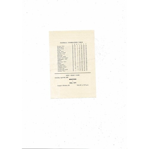 Brentford v Bristol Rovers Football Combination Programme 1960/61