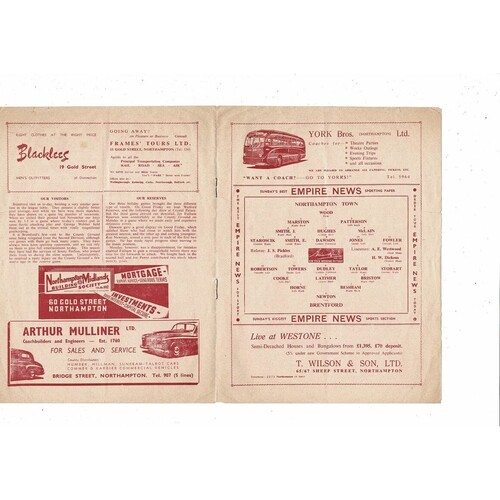 1954/55 Northampton Town v Brentford Football Programme