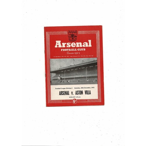 1952/53 Arsenal v Aston Villa Football Programme