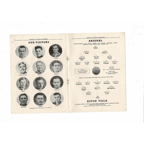 1952/53 Arsenal v Aston Villa Football Programme
