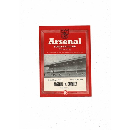 1952/53 Arsenal v Burnley Football Programme