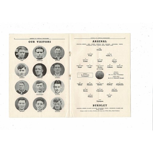 1952/53 Arsenal v Burnley Football Programme