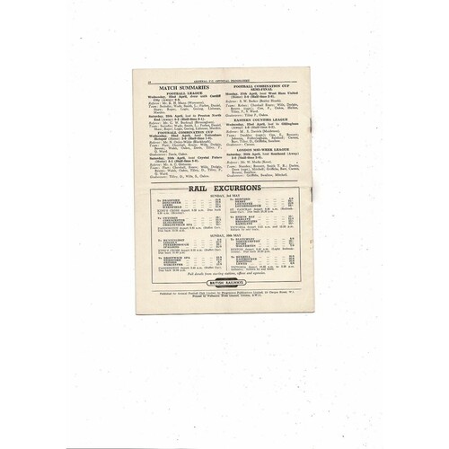 1952/53 Arsenal v Burnley Football Programme