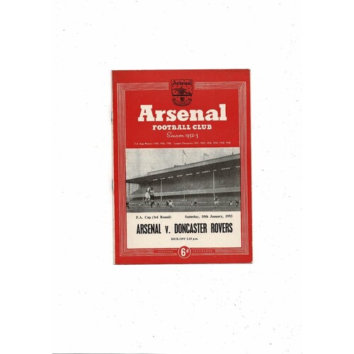 1952/53 Arsenal v Doncaster Rovers FA Cup Football Programme