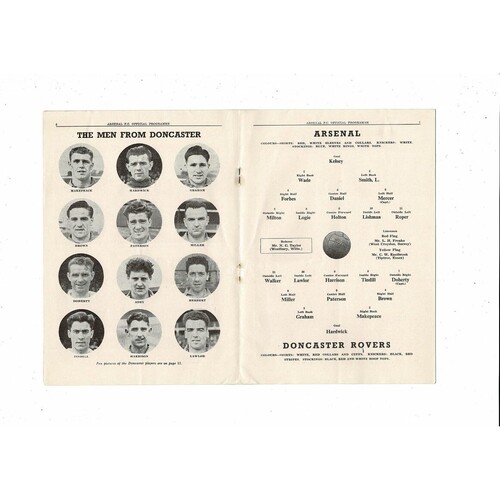 1952/53 Arsenal v Doncaster Rovers FA Cup Football Programme