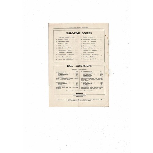 1952/53 Arsenal v Doncaster Rovers FA Cup Football Programme