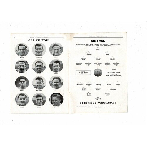 1952/53 Arsenal v Sheffield Wednesday Football Programme